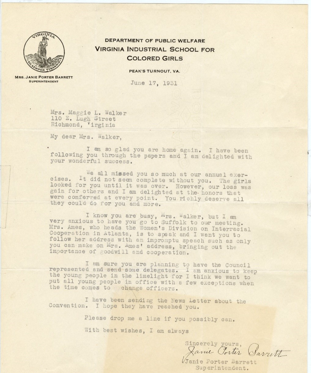 Letter To Maggie Walker 1931